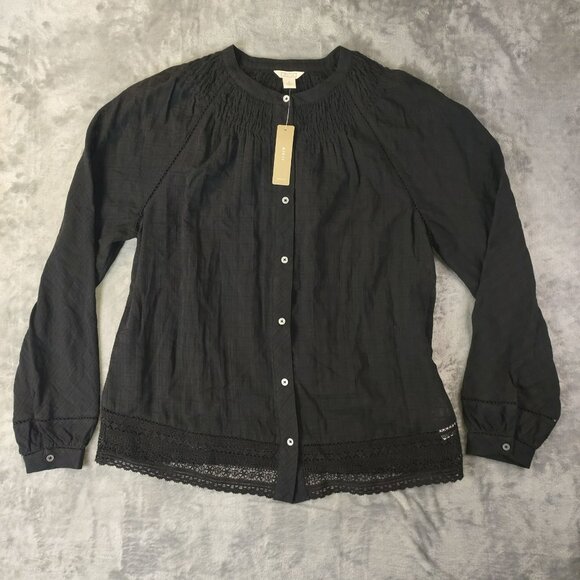 J. Crew Womens Long Sleeve Button-Up Top With Lace Trim Size S Black Guazy - Picture 1 of 14